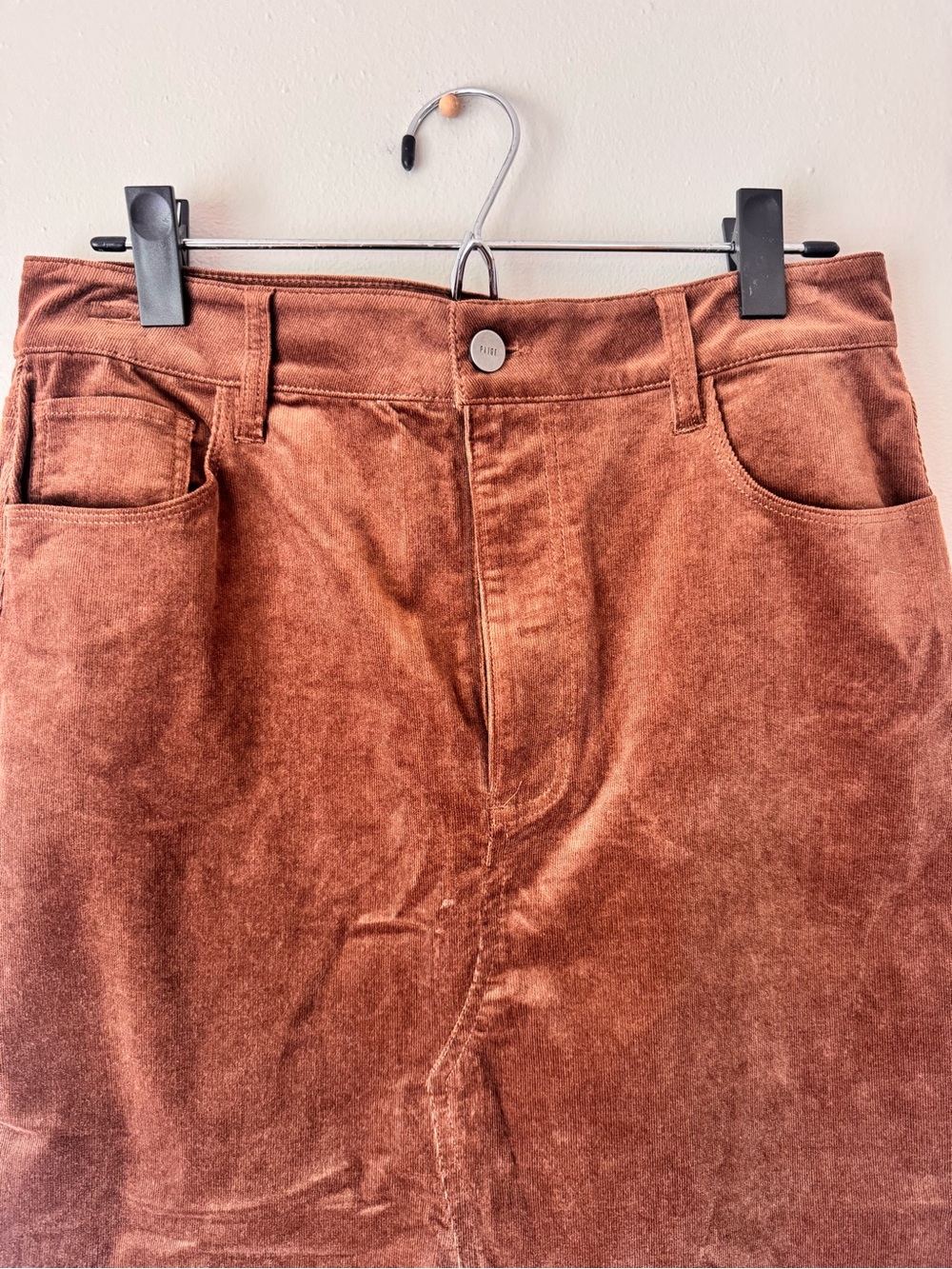 PAIGE Meadow Corduroy Midi Skirt Maple Brown Front Slit Size 6 NWT - Picture 4 of 9